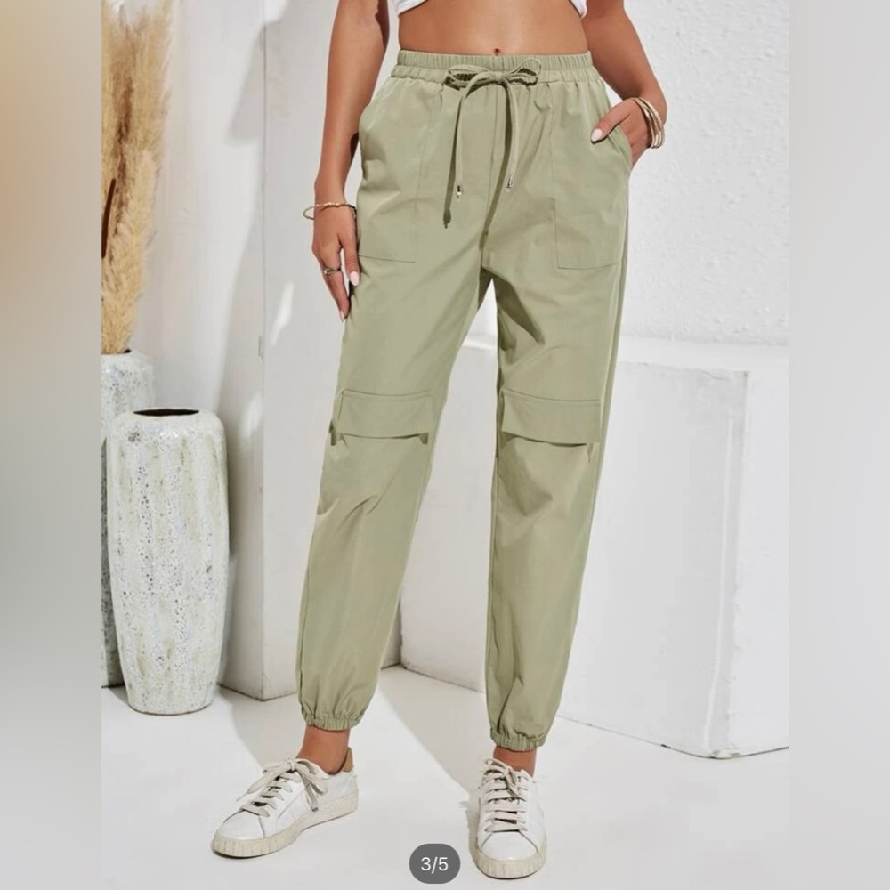SHEIN Solid Pocket Patched Knot Front Pants